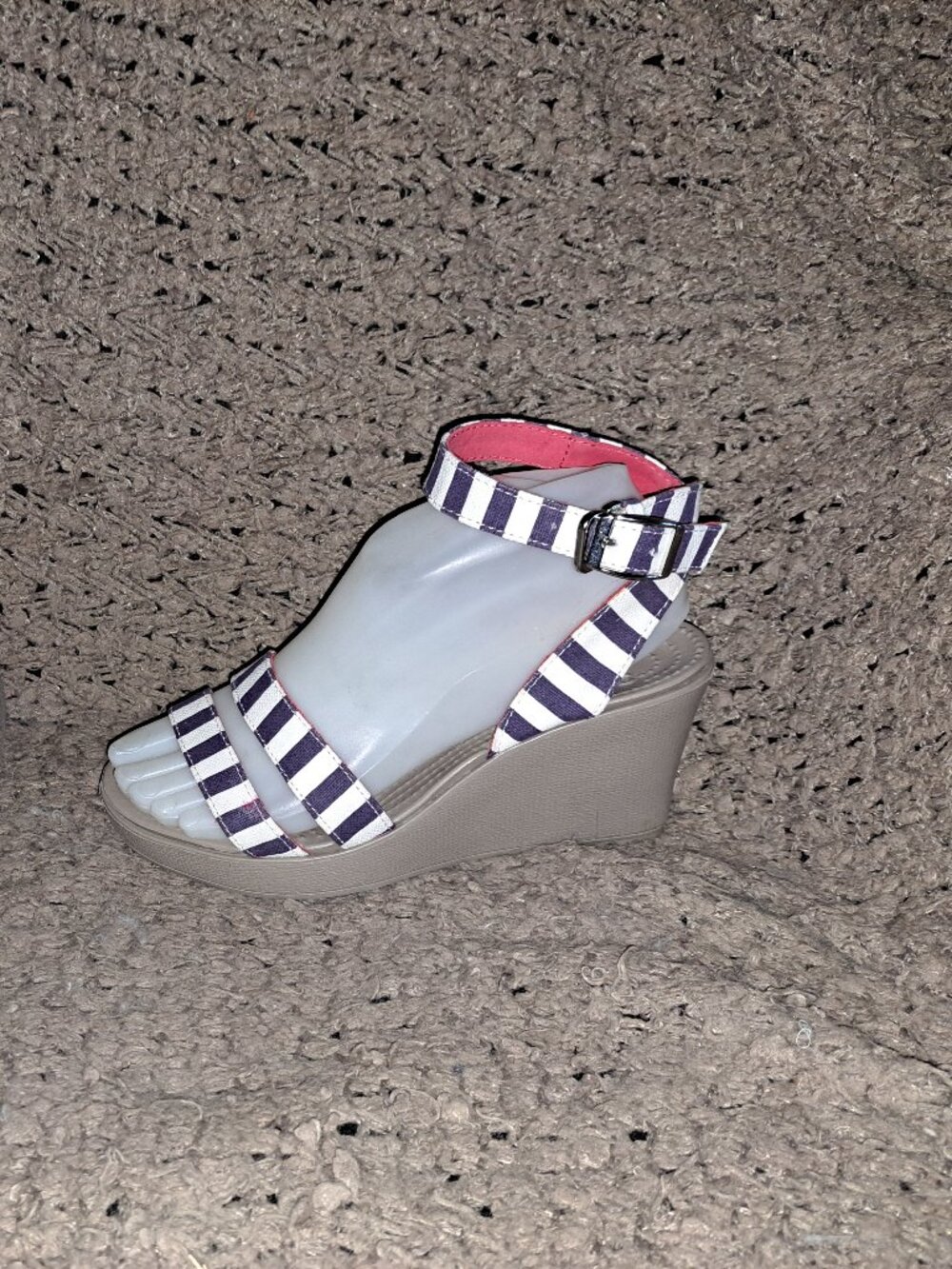 CROCS-Leigh-Red/White/Blue Canvas Striped Wedge Sandals-Sz 6-Near Mint